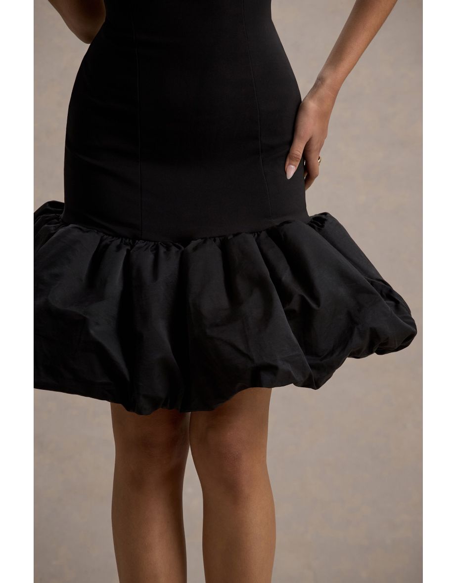Jacque | Black Drop-Waist Midi Dress With Volume Hem - 5