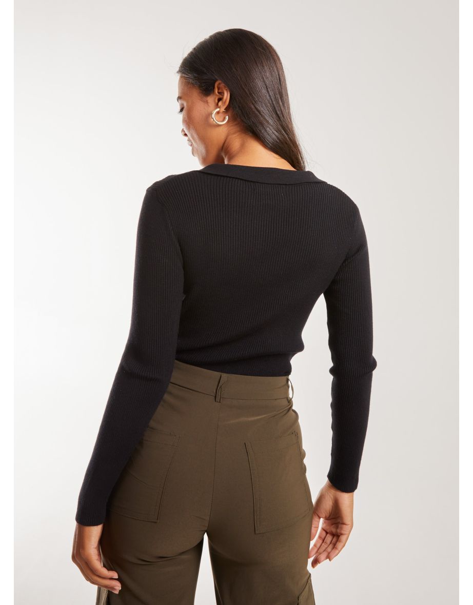 Collared Knitted Jumper - 3