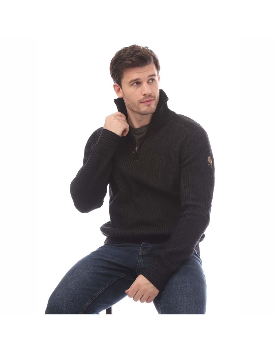 Men's Belstaff Cotton Wool Rib Stanley Quarter Zip Jumper in Black - 3