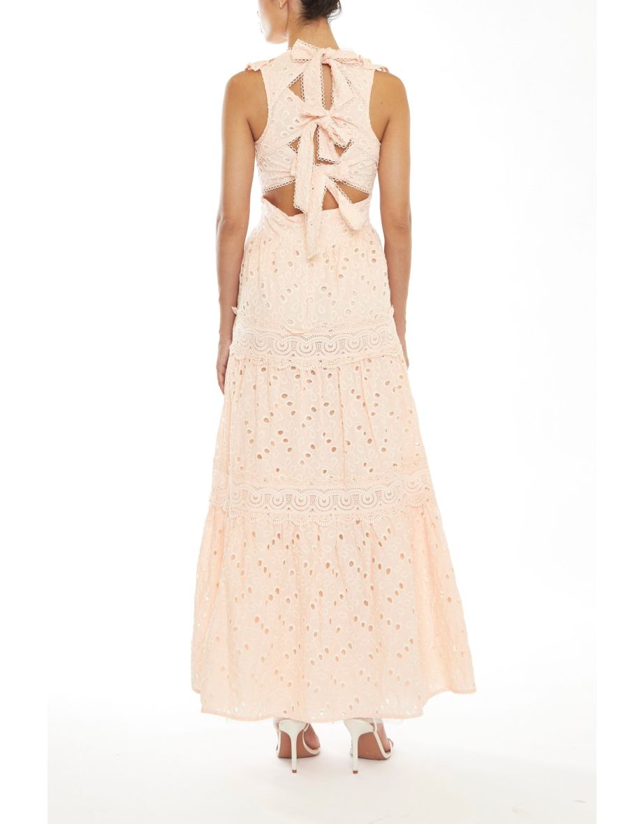 Maeve Blush-Cream Broderie Triple Tie-Back Midi Dress - 1