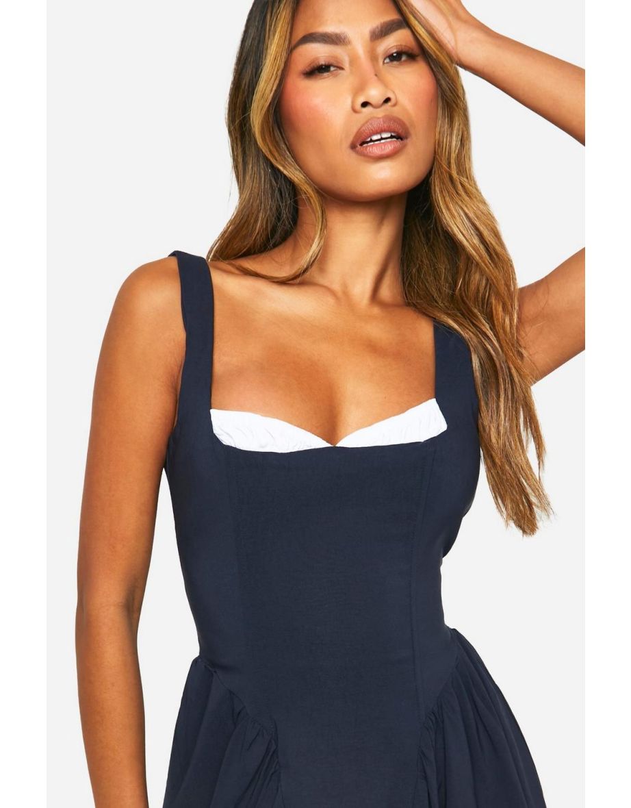 Bengaline Milkmaid Mini Dress - navy - 3