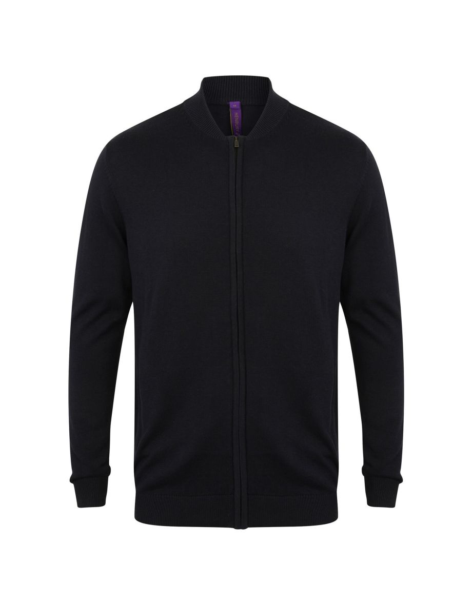 Henbury Unisex Knitted Bomber Jacket - Navy