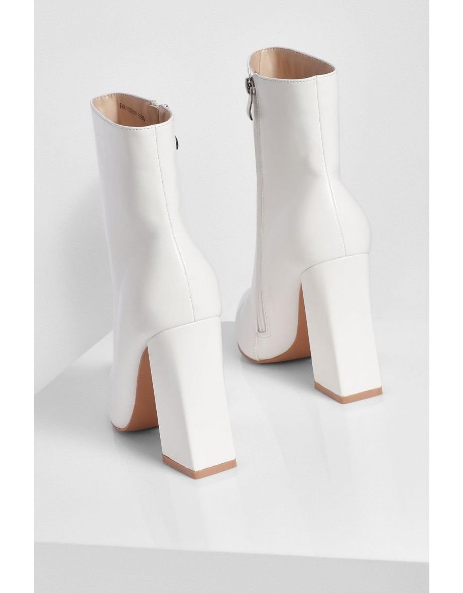 Wide Fit Flared Heel Sock Boots - white - 3