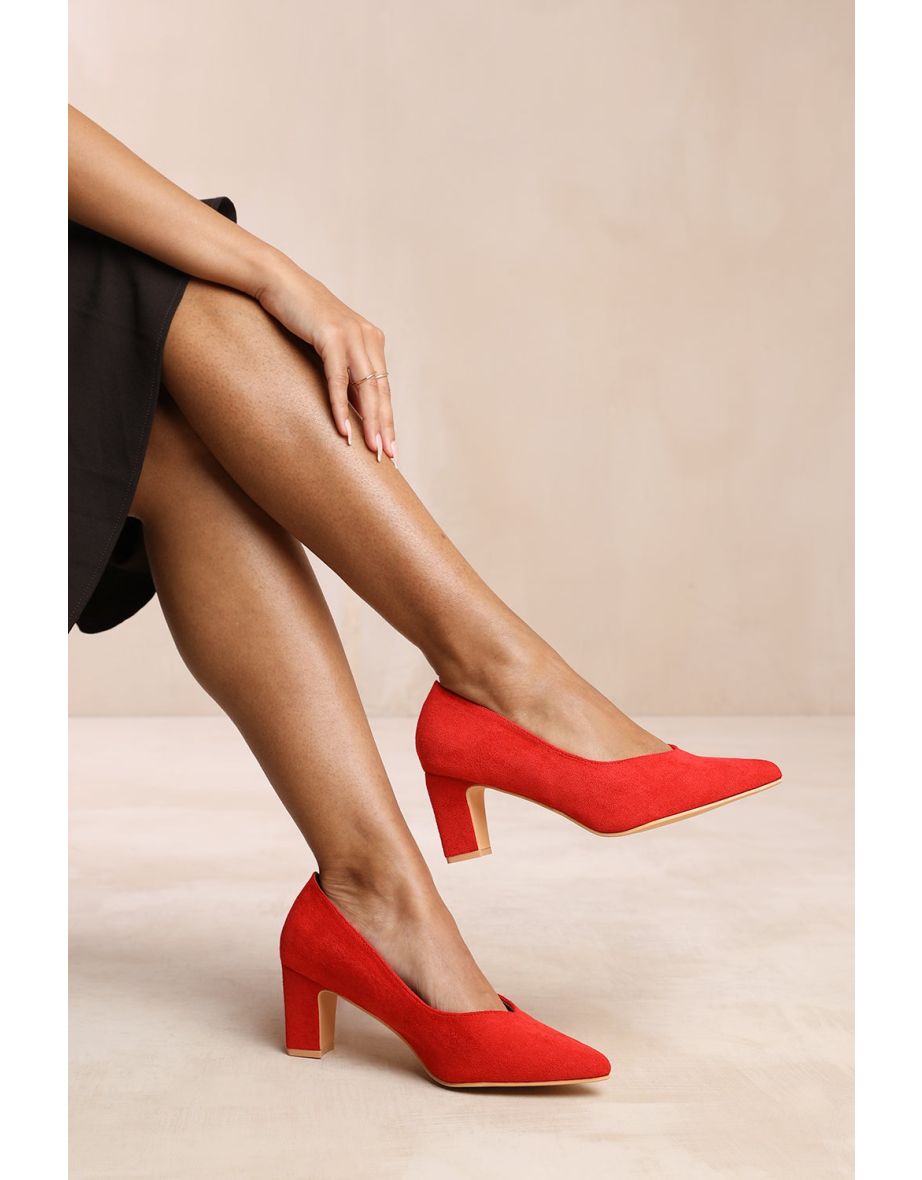 SERENA BLOCK HEEL WITH POINTED TOE IN RED SUEDE
