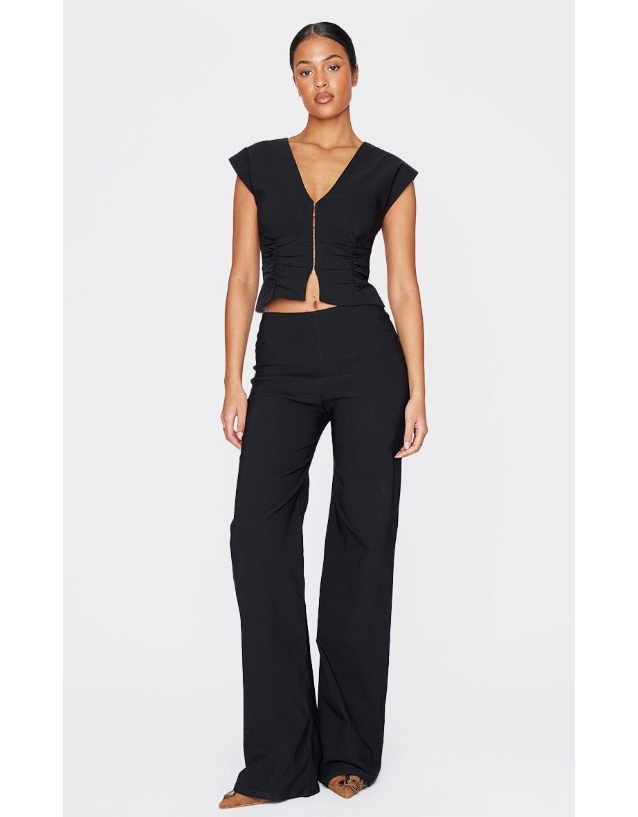 Tall Black Stretch Woven Mid Rise Wide Leg Trousers