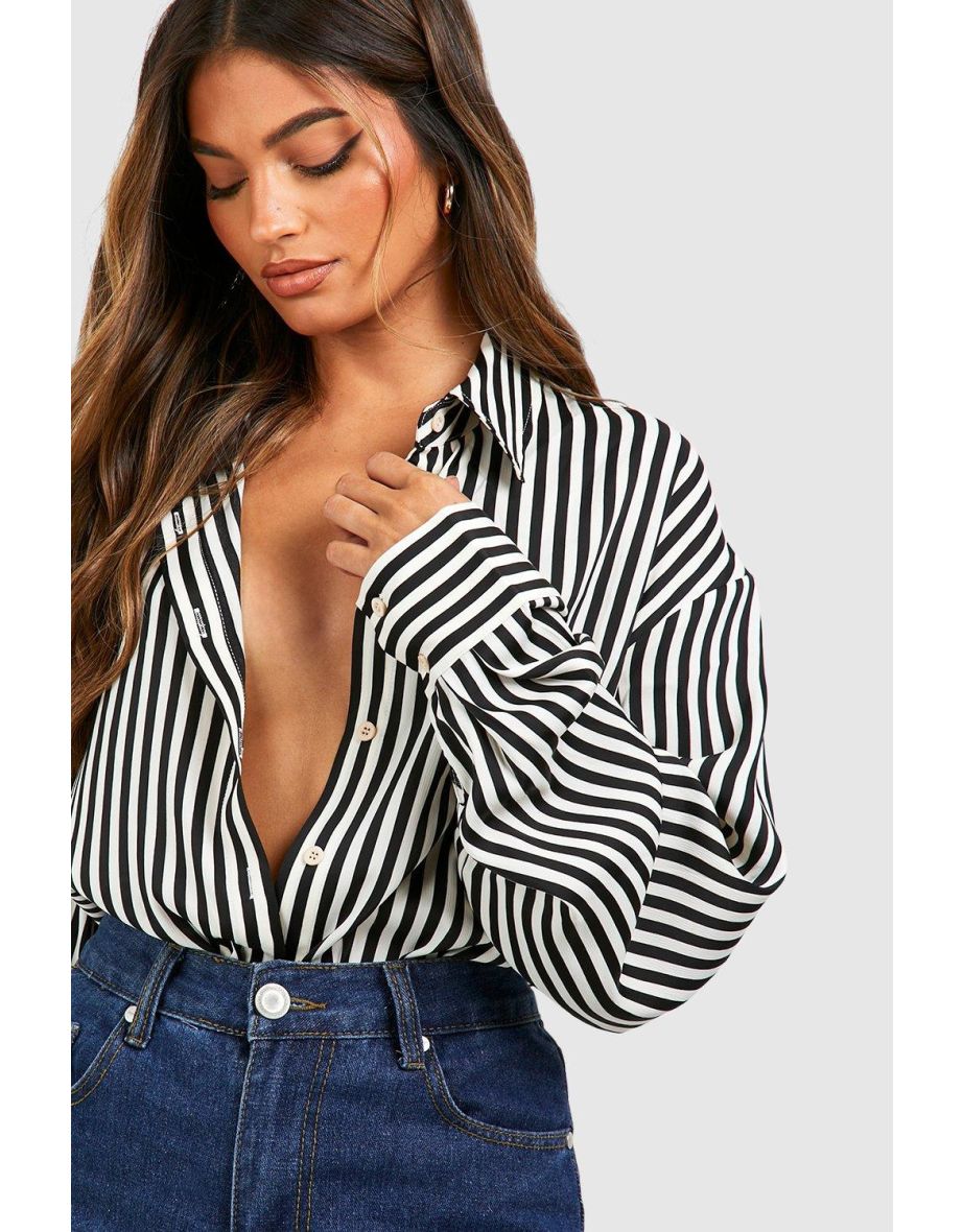 Satin Fine Stripe Shirt - black - 3