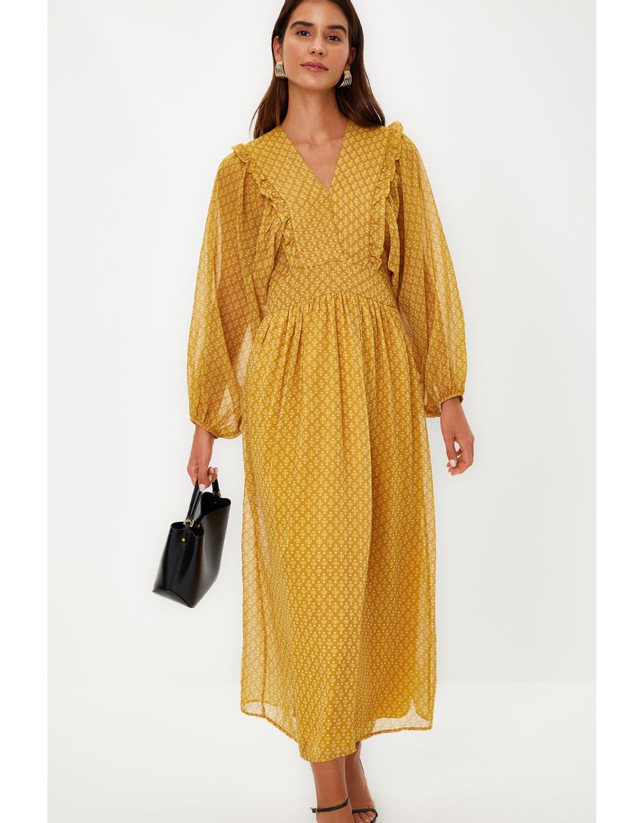 Trendyol Modest Yellow A-Line Midaxi Smock Dress
