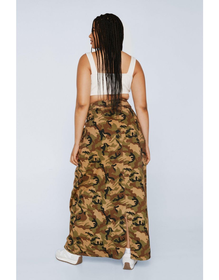 Plus Camo Printed Twill Cargo Maxi Skirt - 3