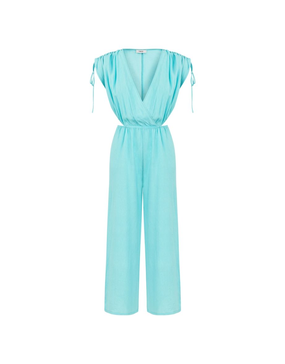 Twist Blue Wide Leg Cutout Jumpsuit - 5
