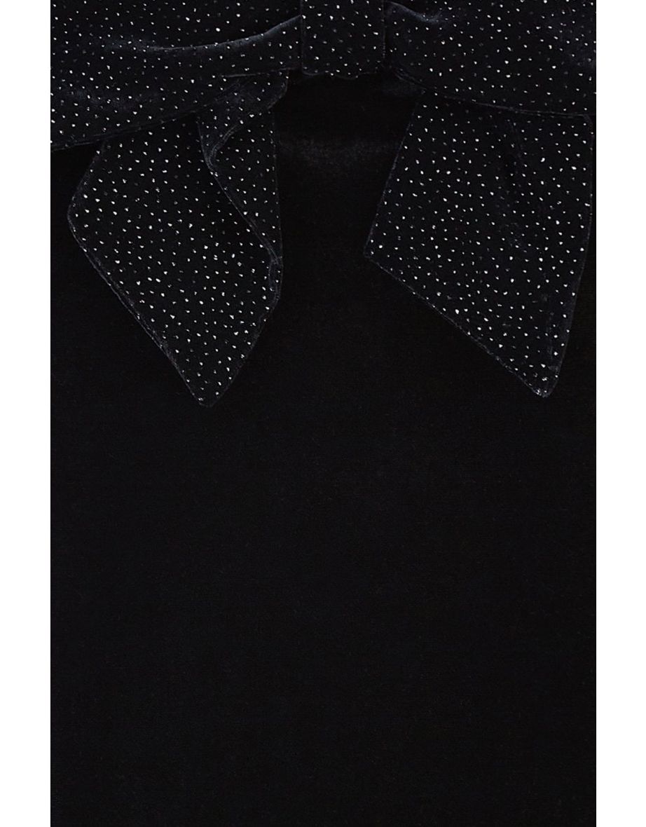 Mela Black Sparkle Black Velvet Bow Bardot Top - 8