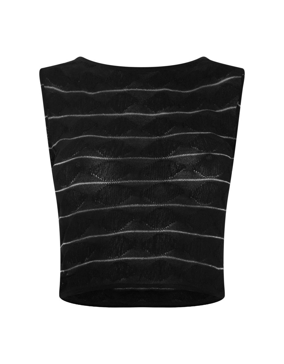 Black Bobble Textured Sheer Knit Open Back Top - 4