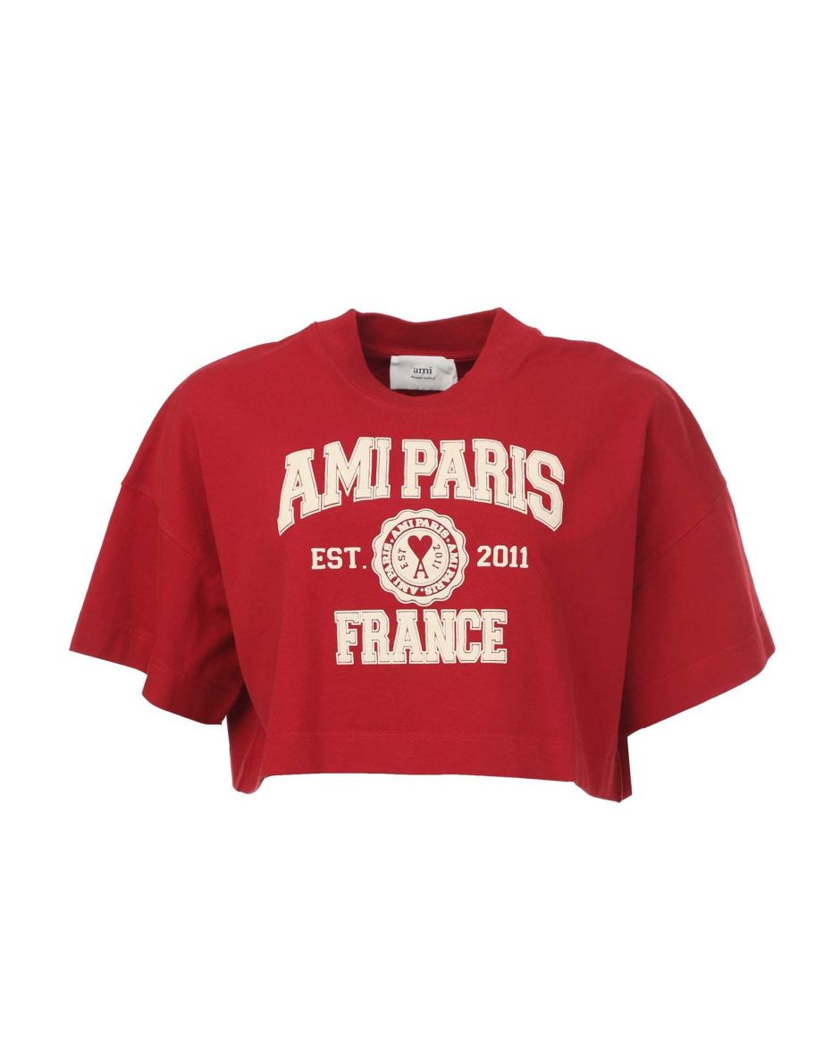 Women's Ami Paris Logo-Print Cropped T-Shirt in Red