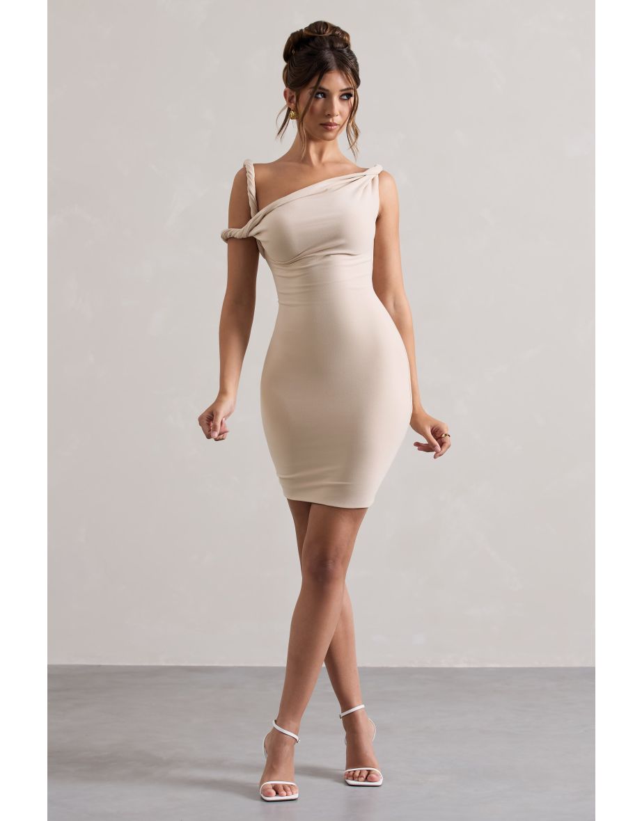 Tali | Champagne Twisted Asymmetric Bodycon Mini Dress - 4