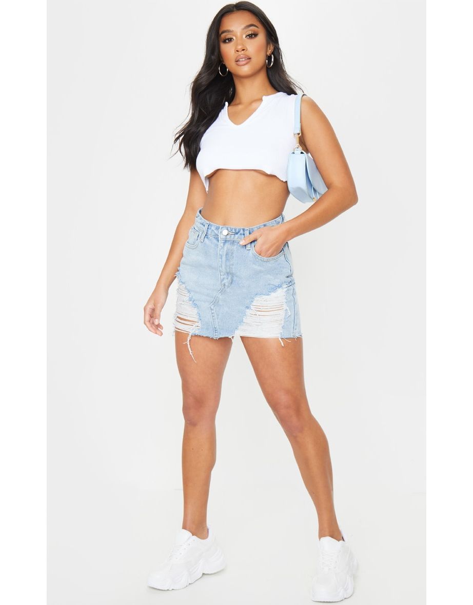 Long ripped jean skirt best sale