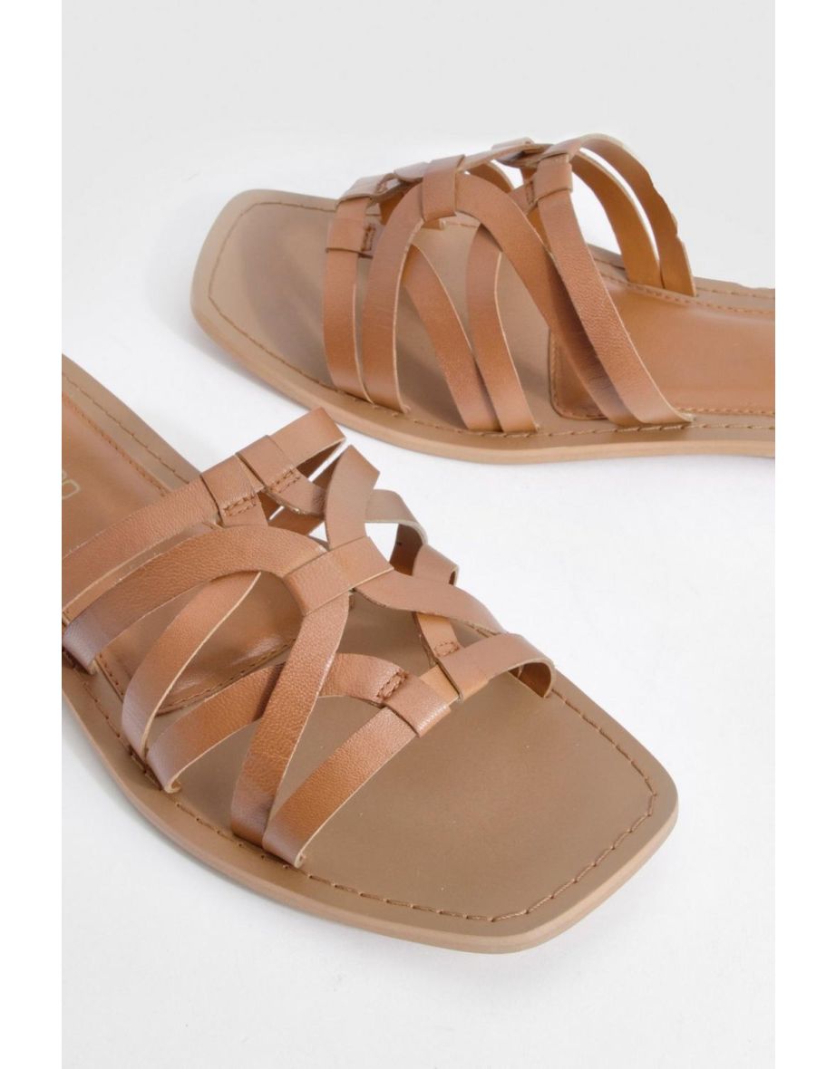 Wide Fit Leather Caged Mules - tan - 3