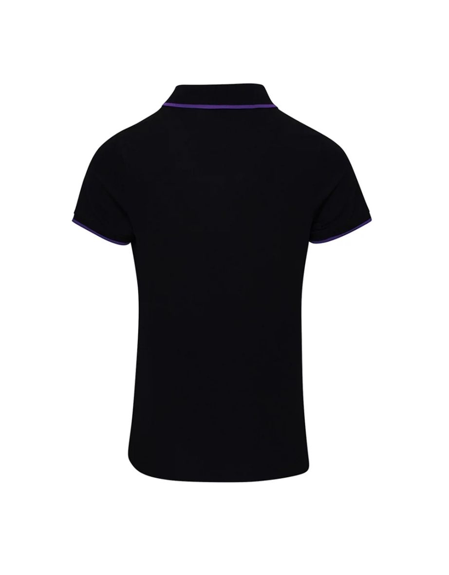 Premier Womens/Ladies Coolchecker Contrast Pique Polo Shirt - Black/Purple - 2