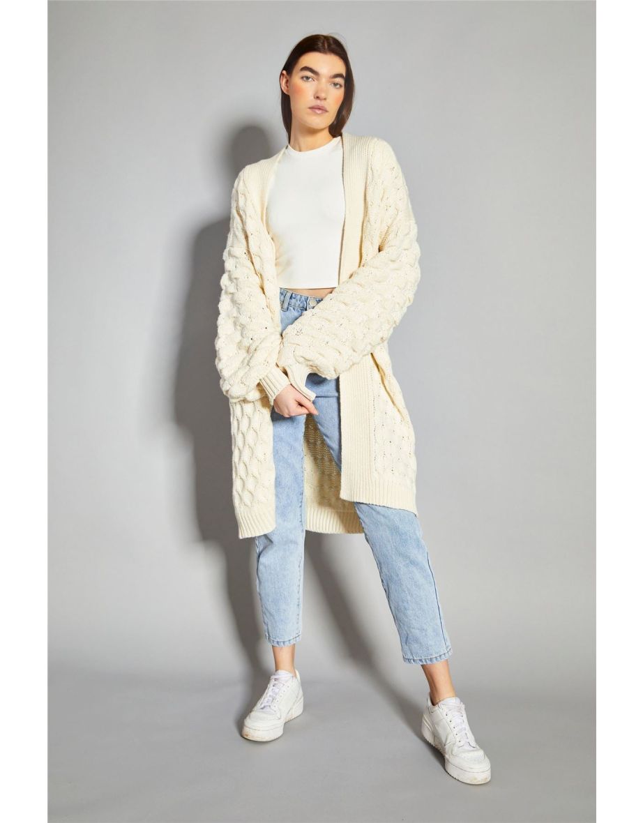 Cream Cable Knit Longline-Cardigan - 6