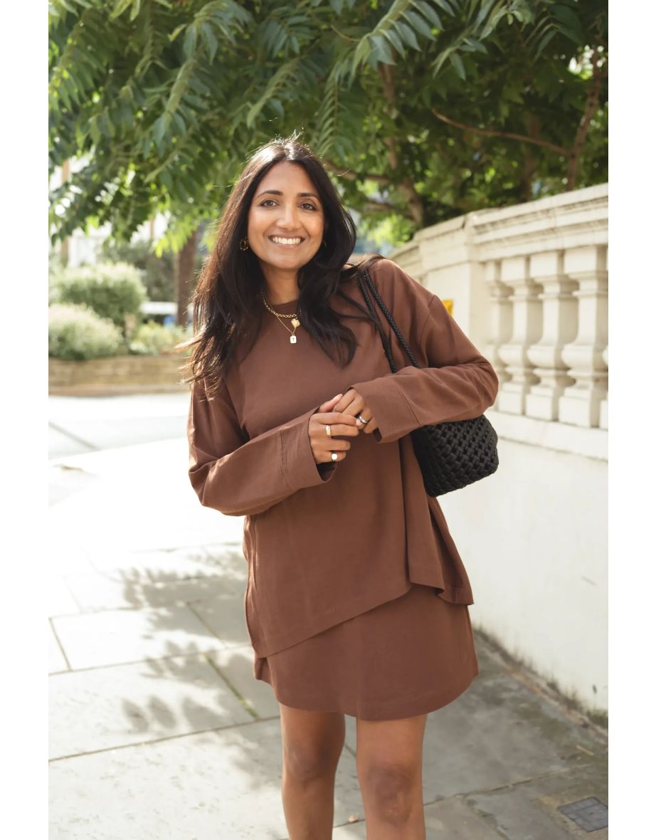 Linen Blend Chocolate Brown Skirt