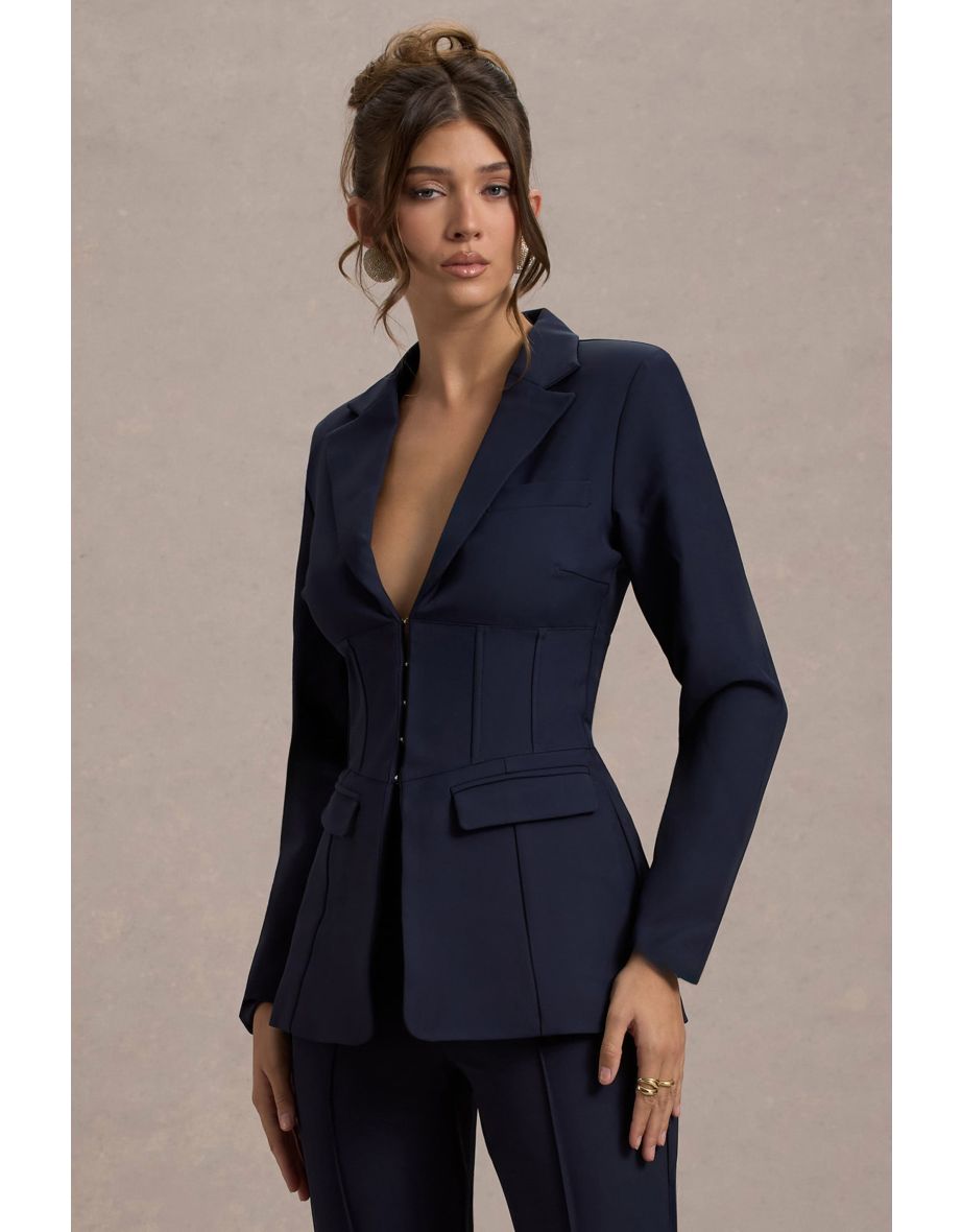 Unbeaten | Navy Fitted Corset Blazer Jacket - 6