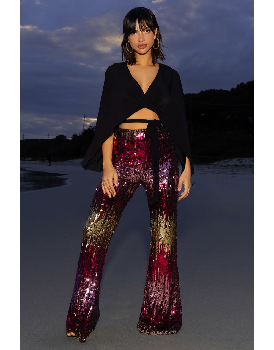 Carnival | Pink & Gold Sequin Flared-Leg Trousers