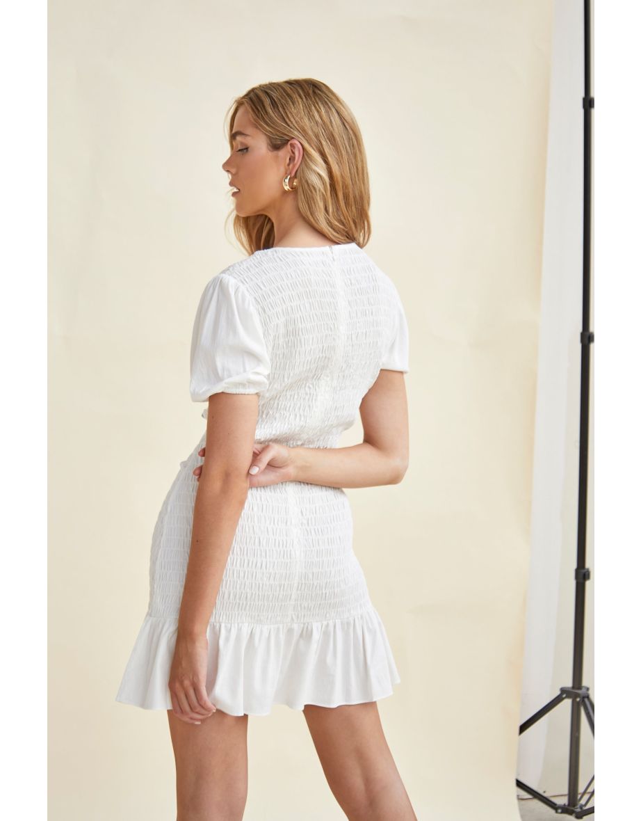 White A-Line Mini Smock Dress - 2