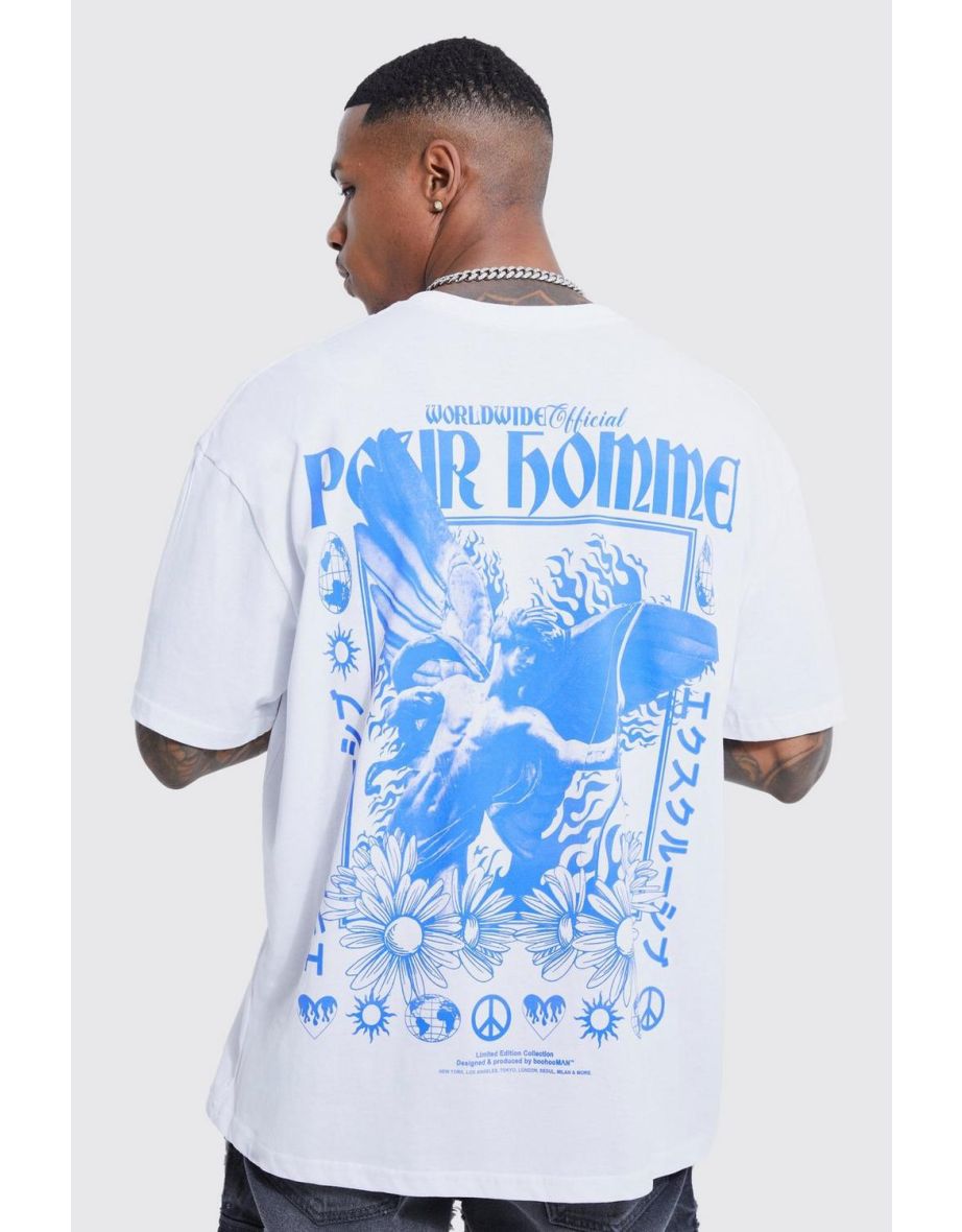 Oversized Floral Cupid Back Graphic T-shirt - white