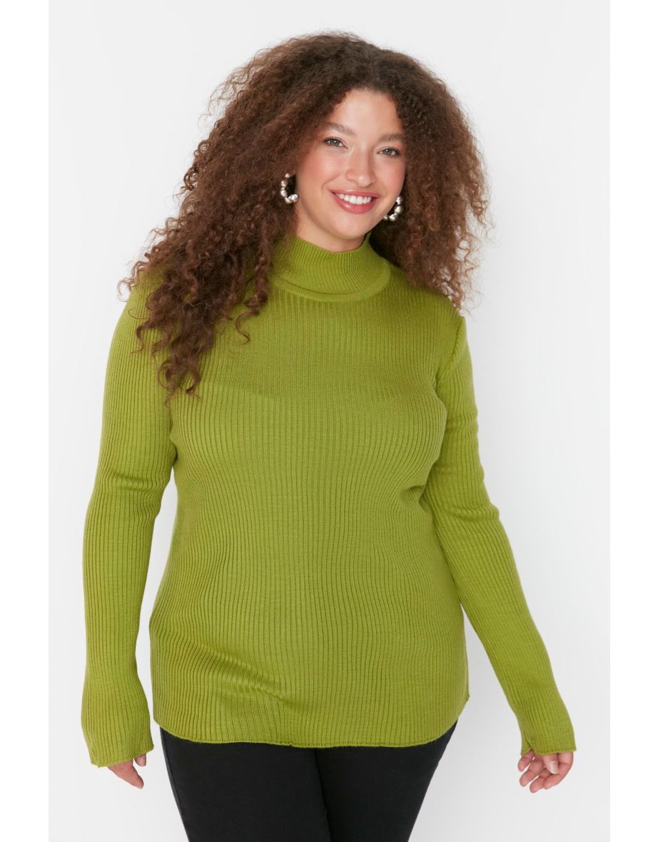 Green Half Turtleneck Thin Knitwear Sweater