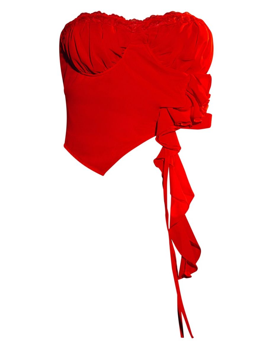 Plus Red Ruffle Front Detail Bandeau Top - 4