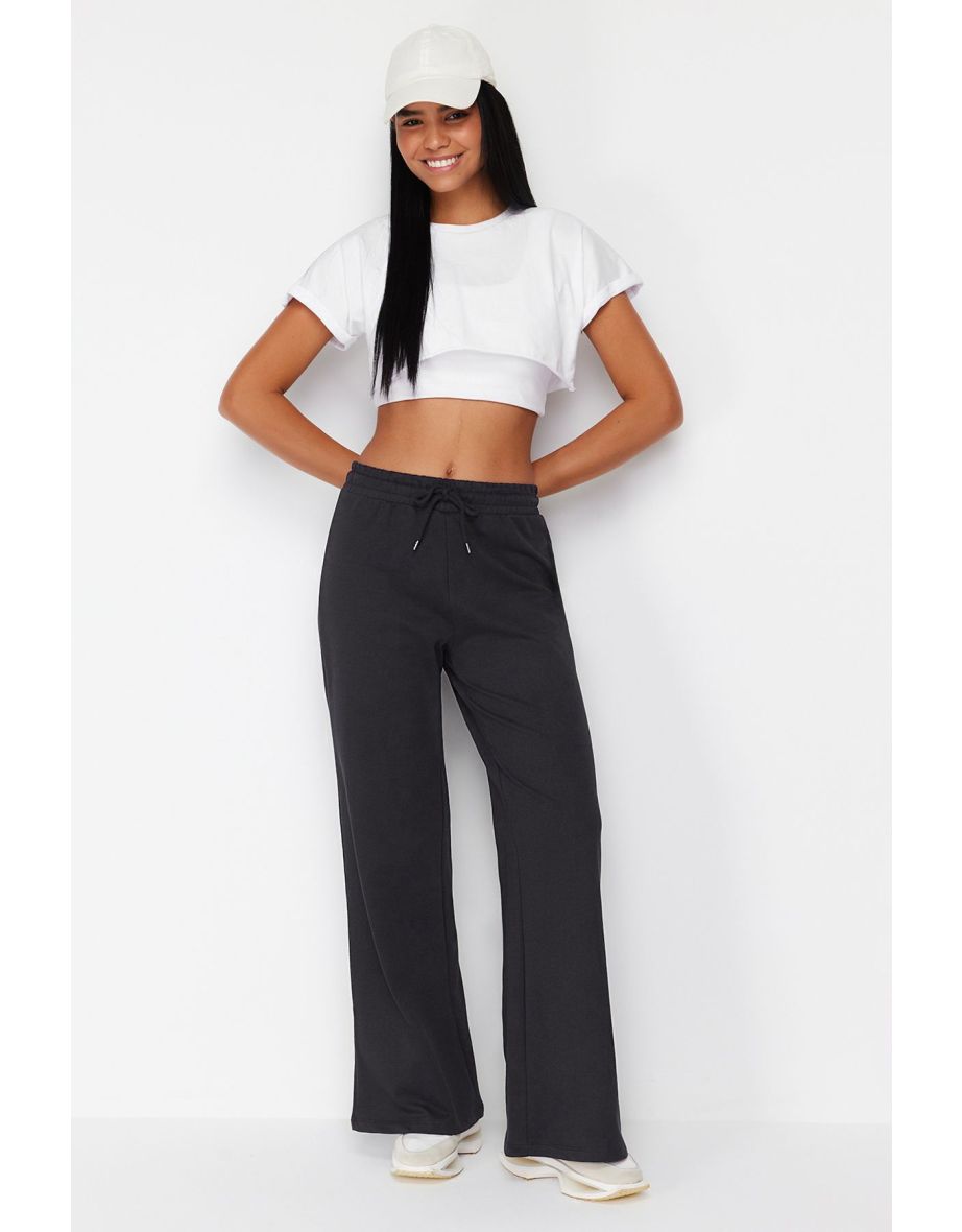 Dark Anthracite Plain 2 Thread Non-raised Sportswear Sweatpants