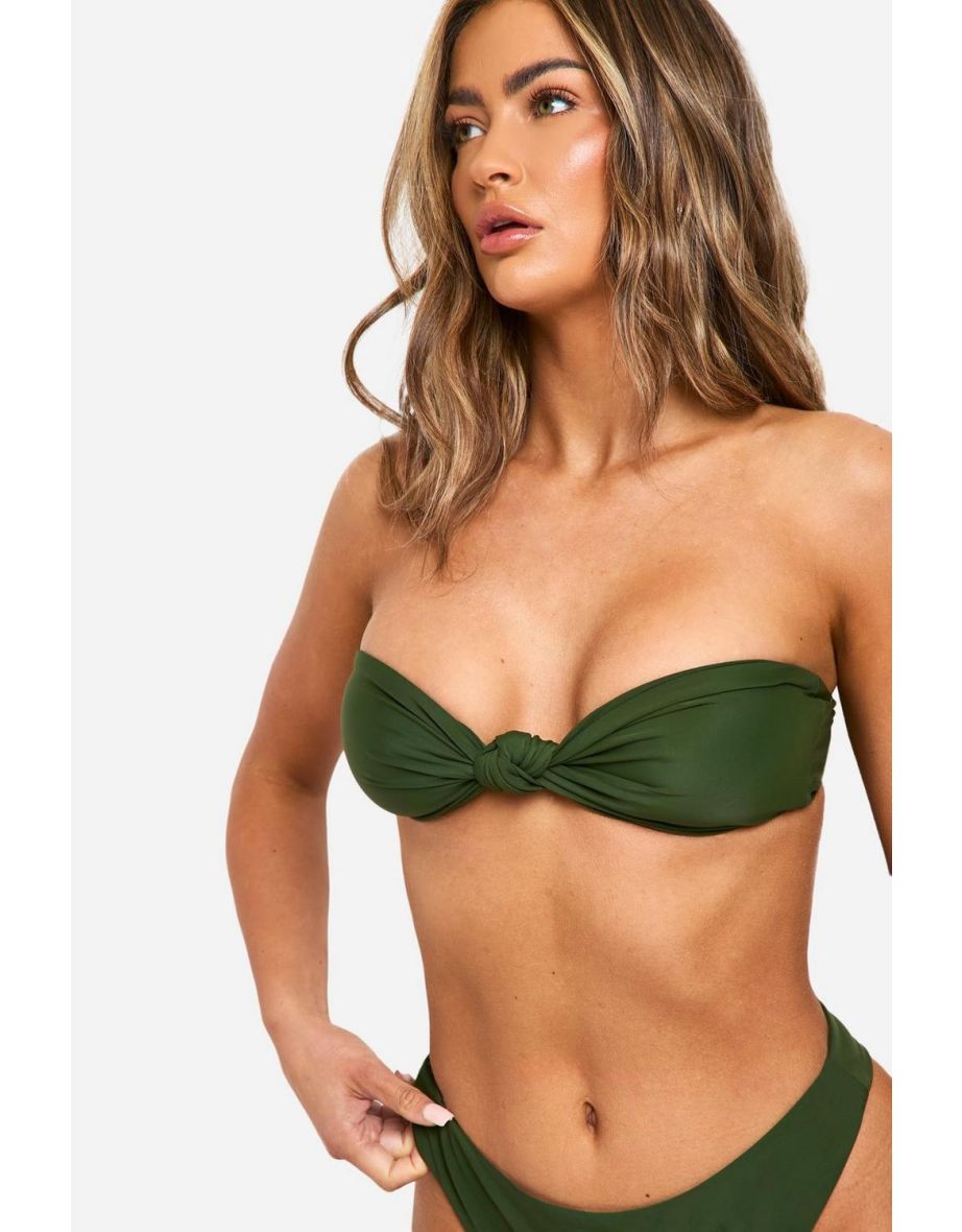 Mix & Match Knotted Bandeau Bikini Top - olive - 3