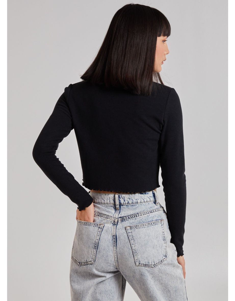 Button Up Ribbed Crop Top - 4
