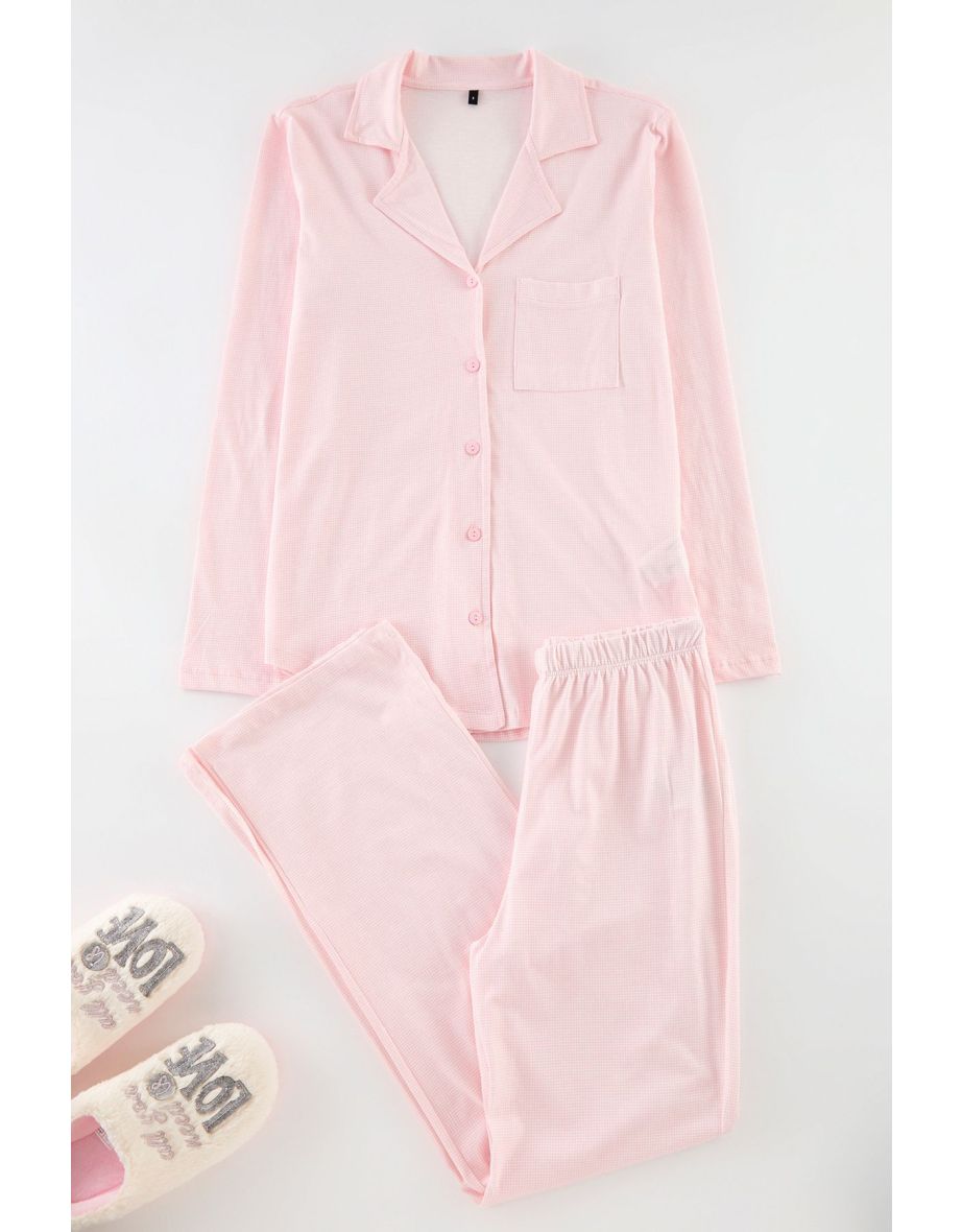 Pink 100% Cotton Gingham Shirt-Pants Knitted Pajama Set