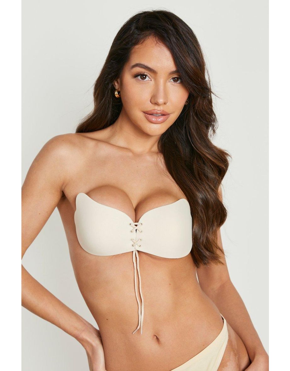 Molly Stick On Enhance Lace Up Bra - NUDE