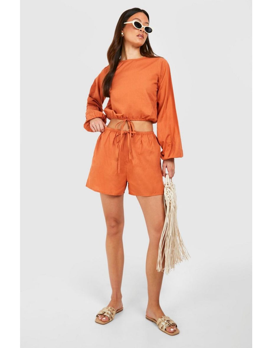 Tall Beach Shorts And Puff Sleeve Top Co-ord - rust