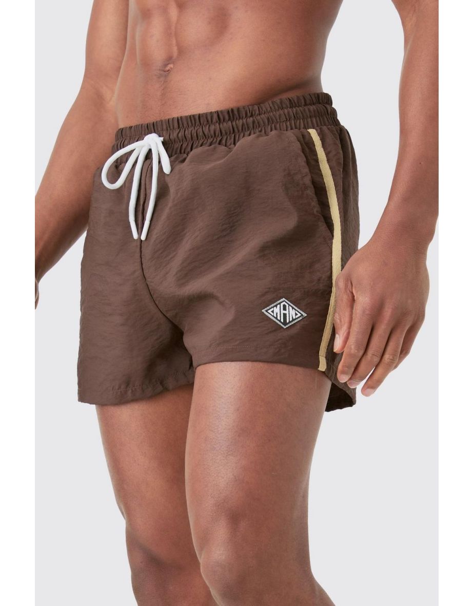 Super Short Man Diamond Crinkle Swim Short - brown - 2