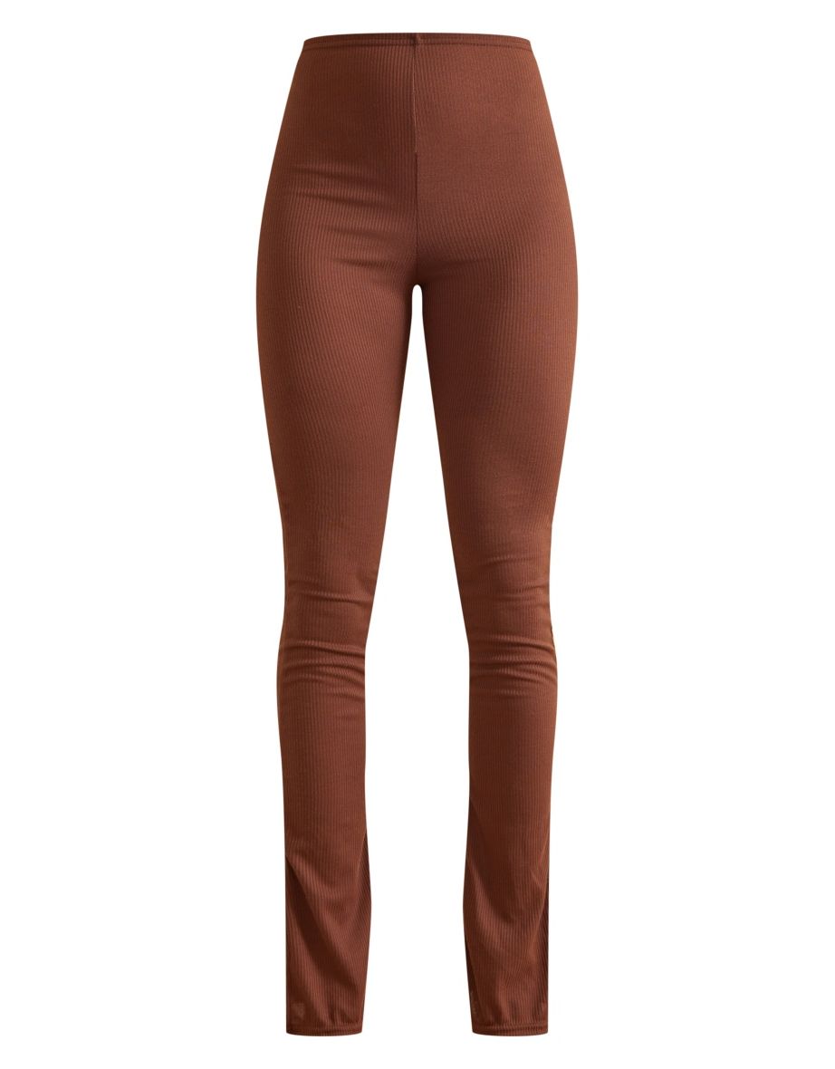 Chocolate Ribbed Split Hem Legging - 4