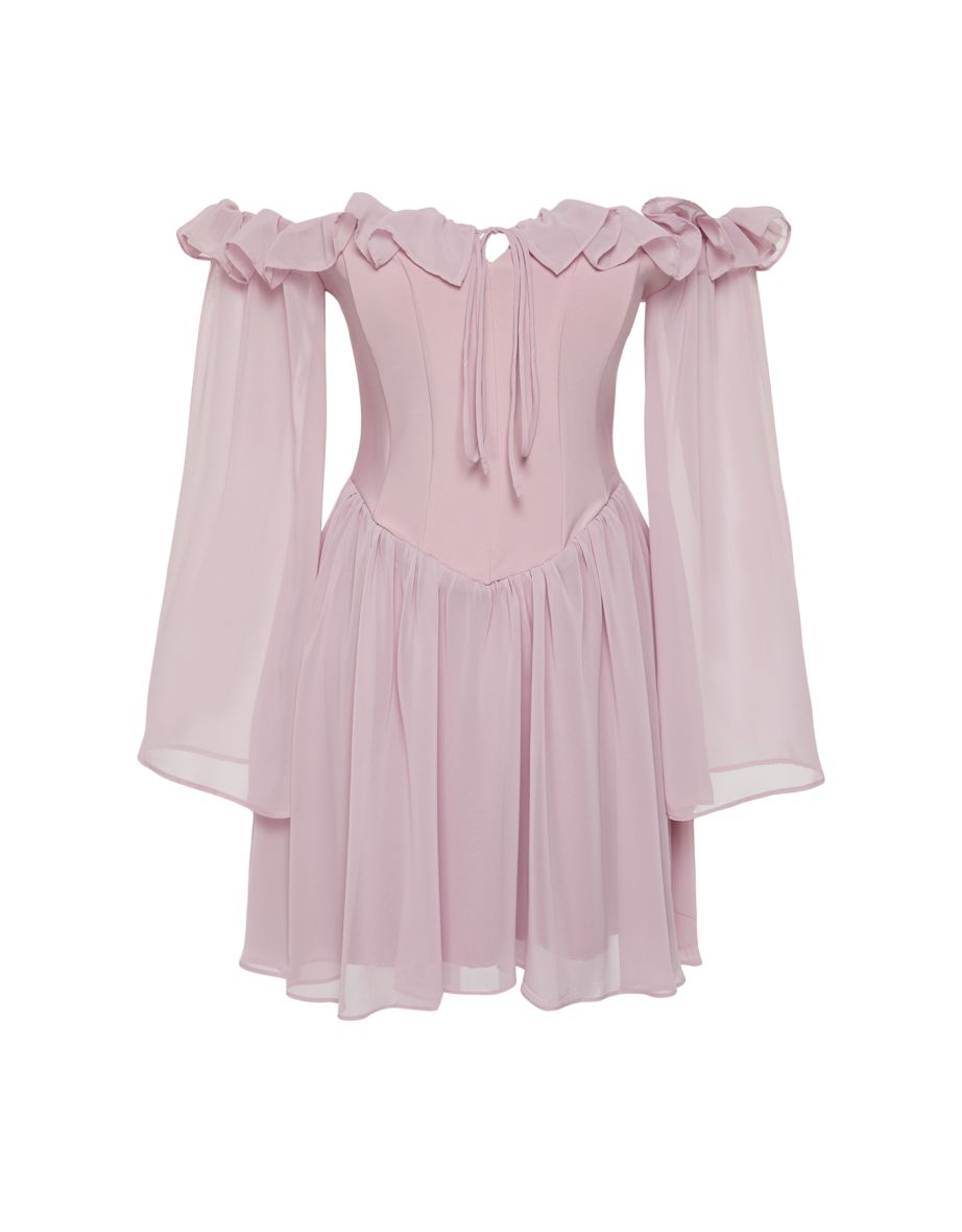 Dusty Rose Waist Opening/Skater Lined Flounce Chiffon Elegant Evening Dress - 7