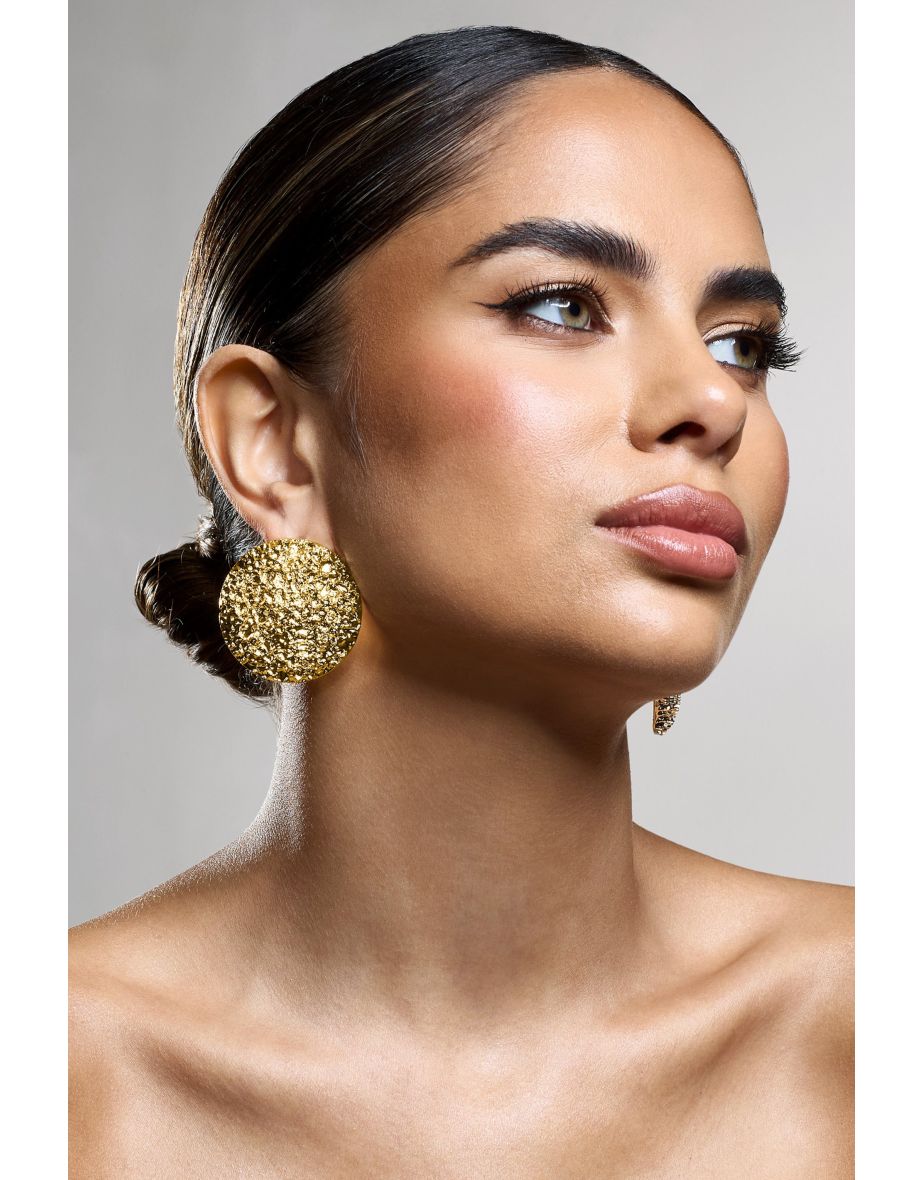 Mars | Gold Textured Statement Disc Earrings