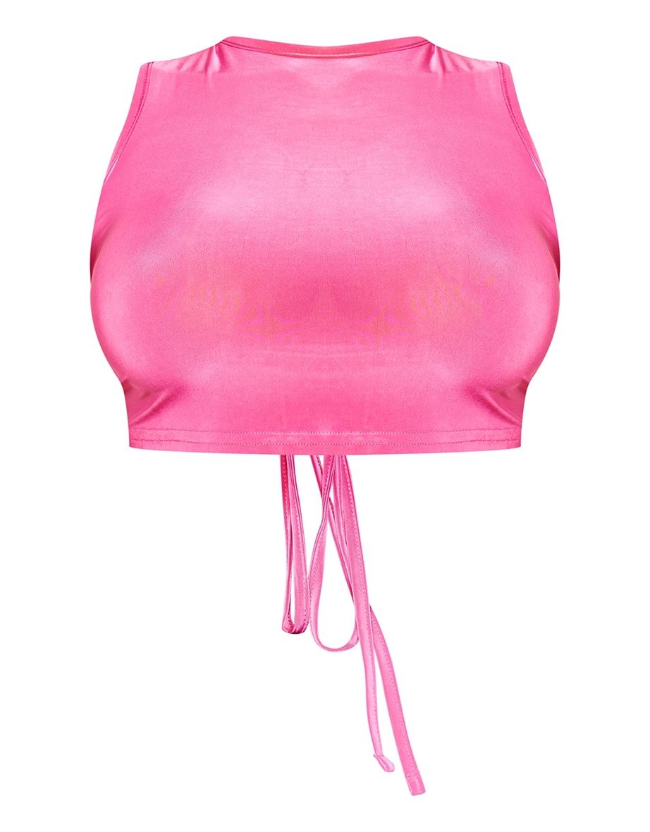 Shape Hot Pink Slinky Lace Up Back Crop Top - 4