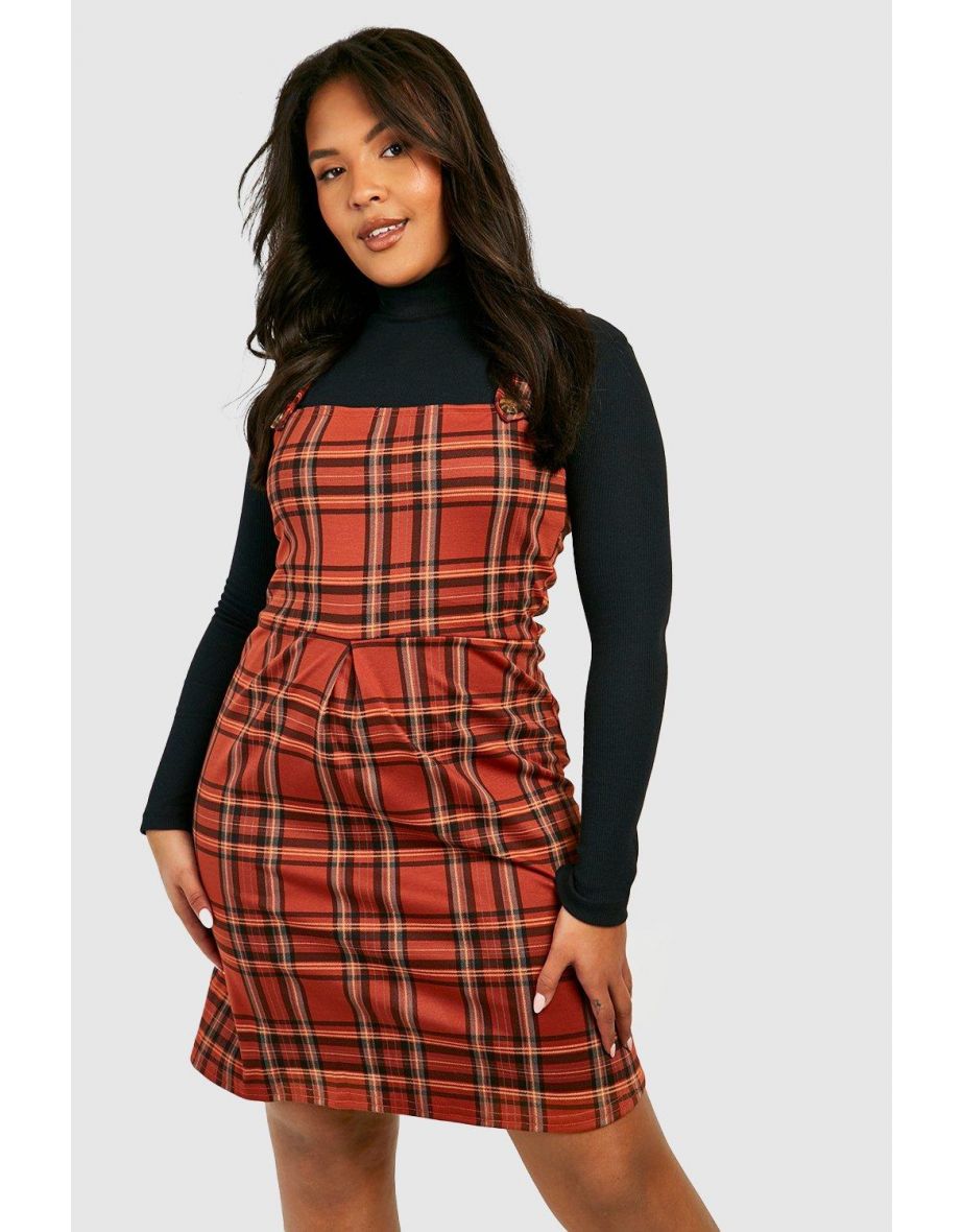 Shop Plus Check Button Detail Pinafore Dress black Online in Oman VogaCloset