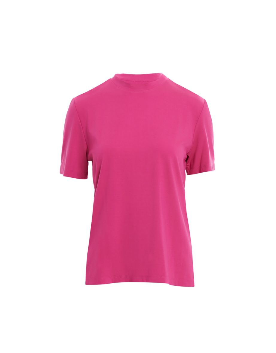 Bicycle Neck Short Sleeve Basic Fuchsia T-Shirt