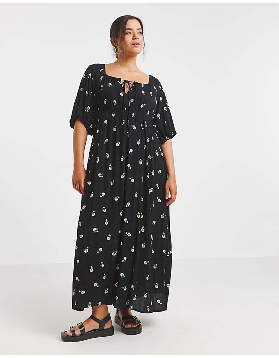 Black Print Crinkle Goddess Dress