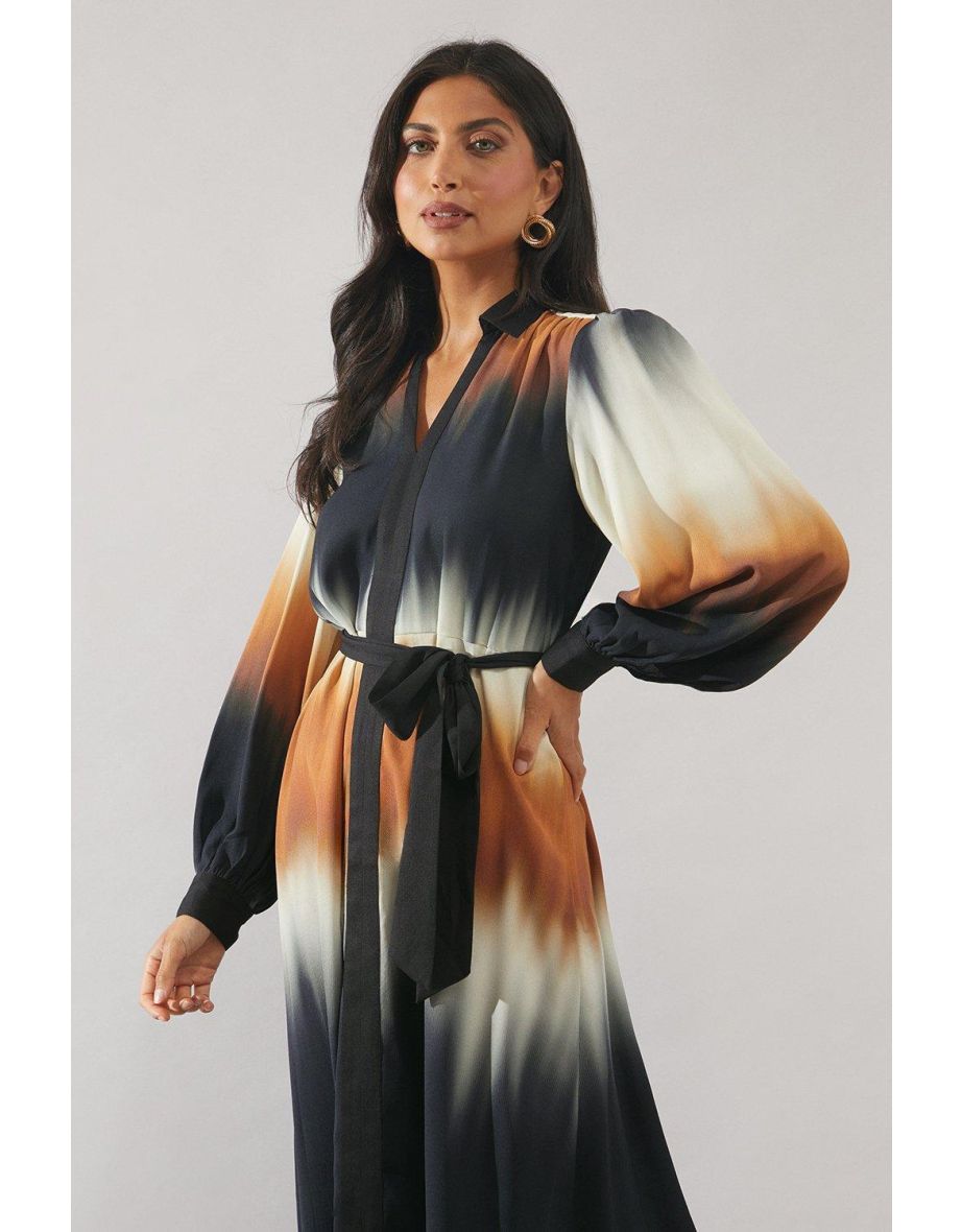 Ombre Contrast Placket Shirt Dress - 3