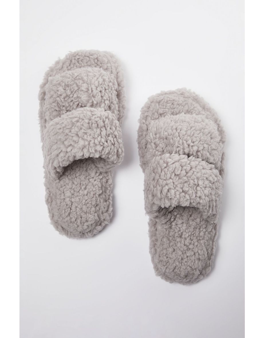 Grey Plush Women's Home Slippers