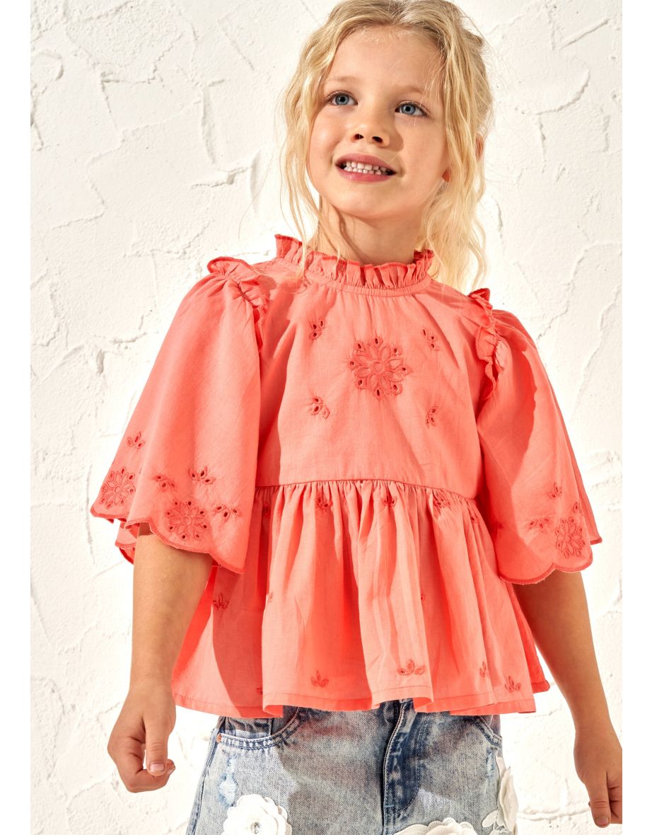 Flo Orange Broderie Swing Top