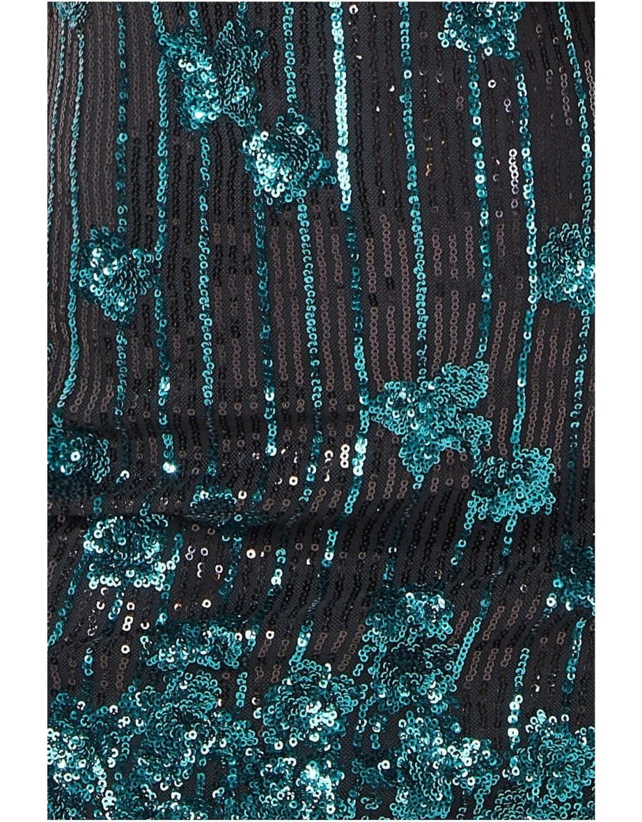 Goddiva Sequin And Feather Open Back Mini - Emerald - 6