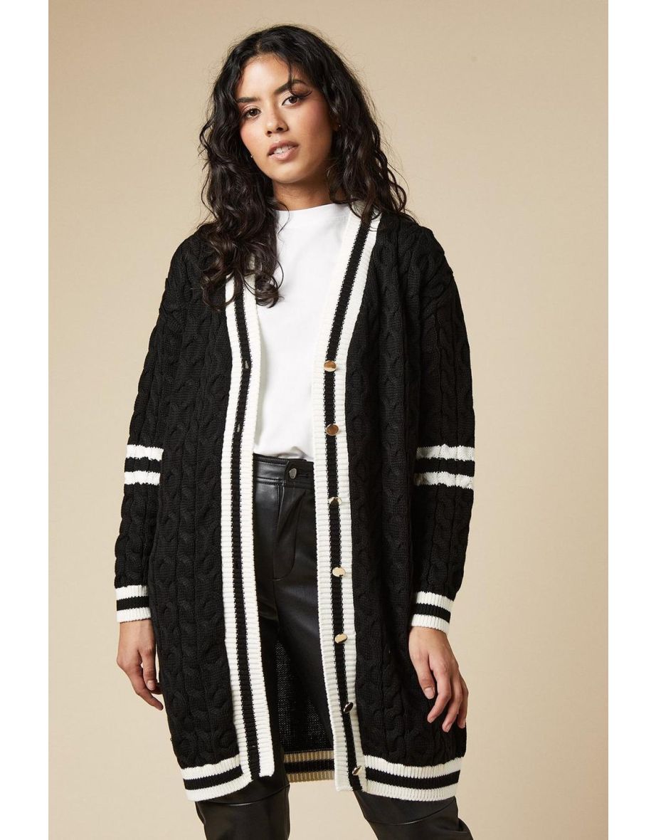 Petite Tipped Cable Knit Button Down Midi Cardigan - 3