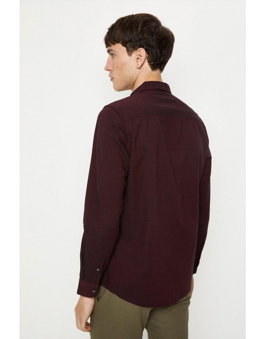 Long Sleeve Burgundy Oxford Shirt - 2