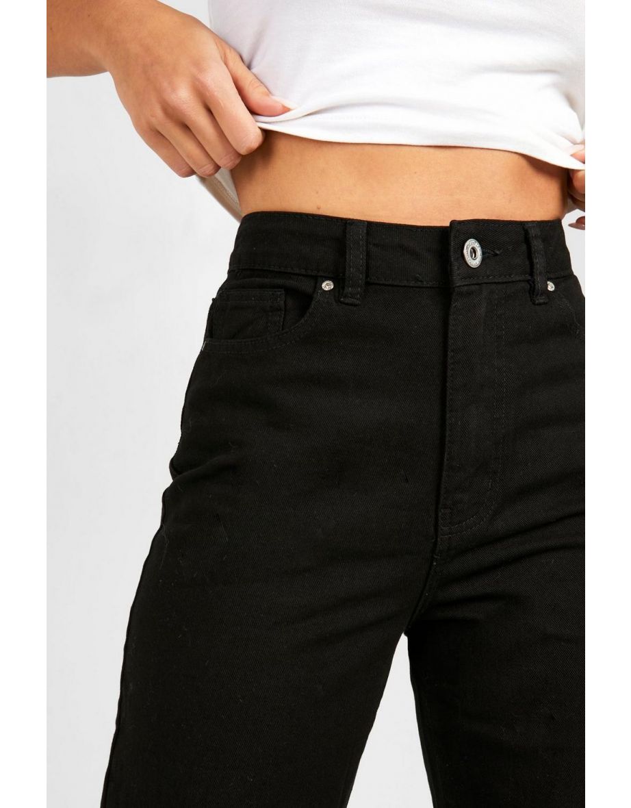 Basics High Waisted Ripped Straight Leg Jeans - black - 3