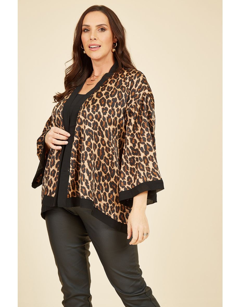 Mela Plus Size Animal Print Satin Kimono